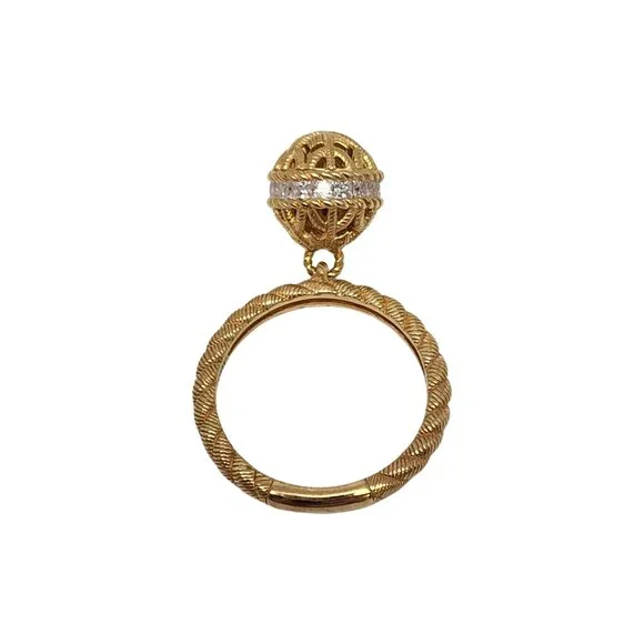 Judith Ripka Gold Over Sterling Silver CZ Dangle Ball Ring Size 11 #17002